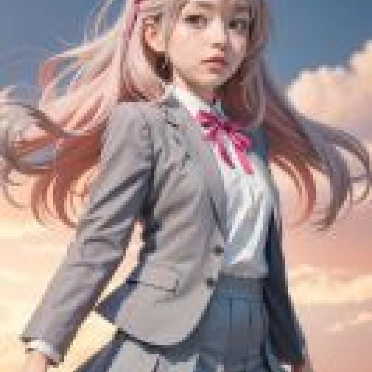 Oyama Mahiro Onimai 我現在是你的妹妹，Onimai，一個有著粉紅色頭髮和金色長髮的女孩，穿著灰色西裝。