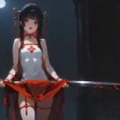 旗袍與中國式巨劍，動漫少女持劍。