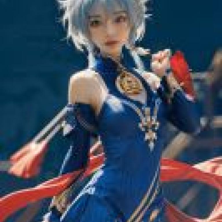 Ganyu，Genshin Impact，A woman with blue hair in the midst of an action.