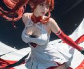 昌利，《呼嘯海》中的融合自然諧振器，一位身穿白色連身裙、戴著紅色手套、綁著馬尾辮的女子正在水中跋涉。