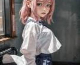 手機桌布，陸奥 こまろ，生徒会にも穴はある，寫實，身穿粉紅色頭髮、藍色領校服的動漫女孩。