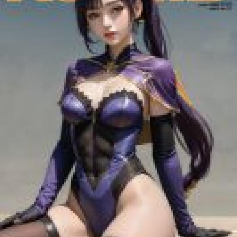Mona Megistus Genshin Impact，一名身穿緊身衣的紫髮女子，身上掛著一個黃色標籤，上面寫著「僅限 23 號」。