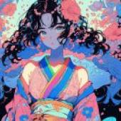 color japanGirl on front with flowers and bow.