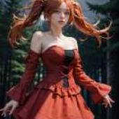 娜塔莉，史詩戰鬥幻想，一個紅髮女孩站在森林前。