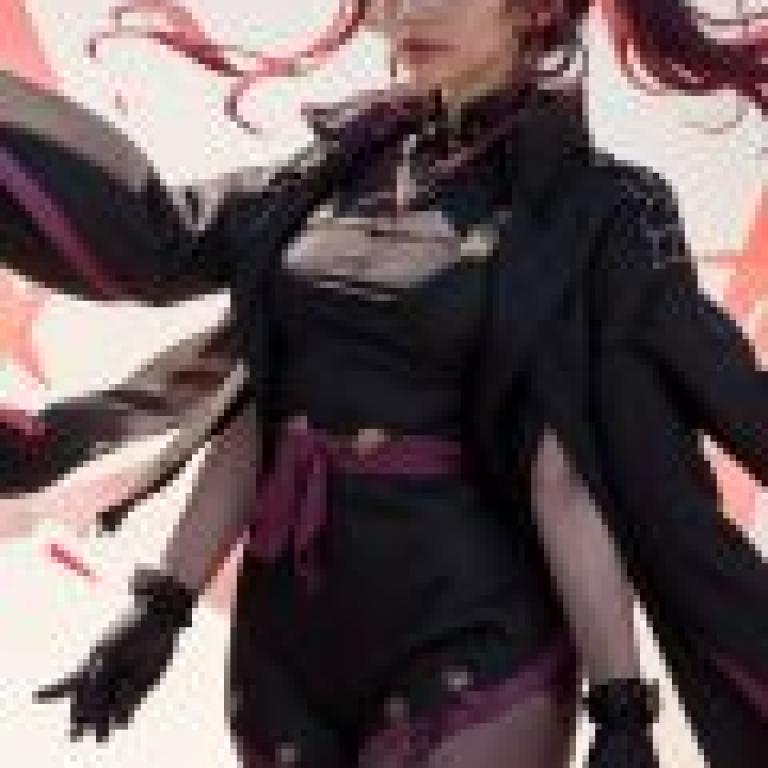 Kafka Honkai Star Rail，A woman with long red hair wearing black boots and a purple belt.