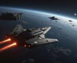 戰場空間：太空船在空中飛行。