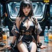 Mobile wallpaper， Cyberpunk distributor， Realism， A young woman wearing a dress with a black ribbon belt and bow tie.