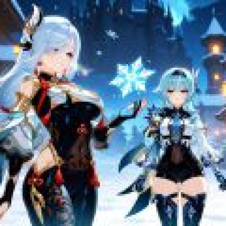 原神 eula shenhe，兩名女性角色站在雪城堡前。