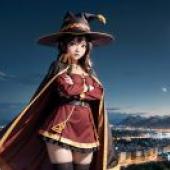 The live -action version of the blessing， Huihui， genius magician， beautiful tablecloth， anime desktop， magic night for the beautiful world