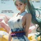 Yamato,One Piece,一名身穿藍白衣裳、頭戴角的女子。