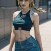 Jolyne Cujoh，jojo adventure，A woman in a crop shirt with a tattoo on her arm.