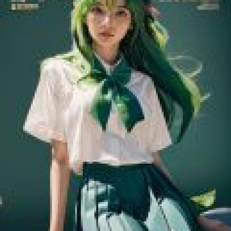 Shion Sonozaki zonozaki Shiyin，A girl wearing green and white dress sitting on the ground.