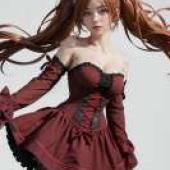 娜塔莉，史詩戰鬥奇幻，棕髮紅裙女孩。