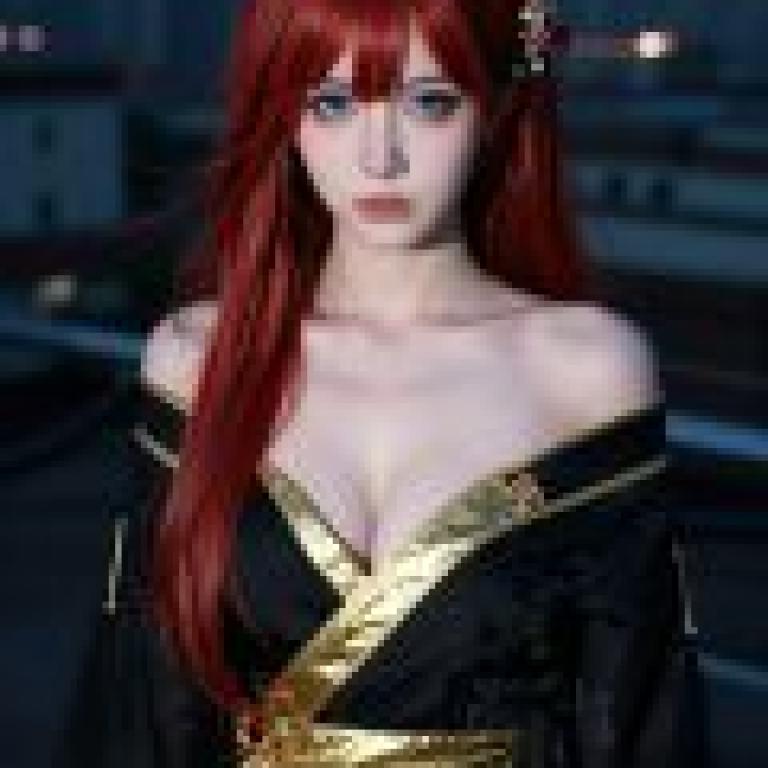 ZIT 01，紅髮女孩，穿著精緻的黑金服裝。