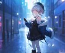 girls，A girl in a dress with the hood up holding an umbrella.