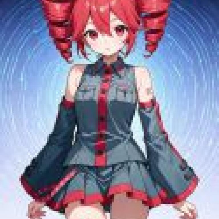 Different colors，Anime woman wearing blue， red and white clothing.