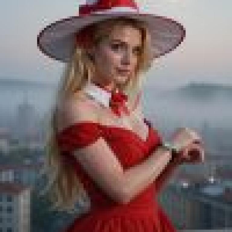 女孩們，一個穿紅色衣服的女人。