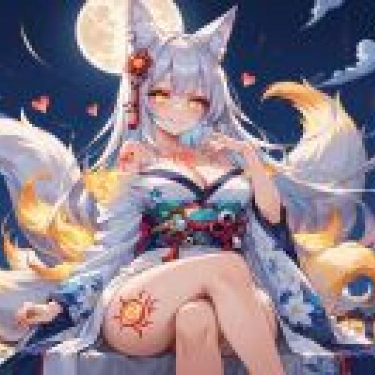 狐狸女孩，燈籠前，戴著狐狸耳朵的女人。
