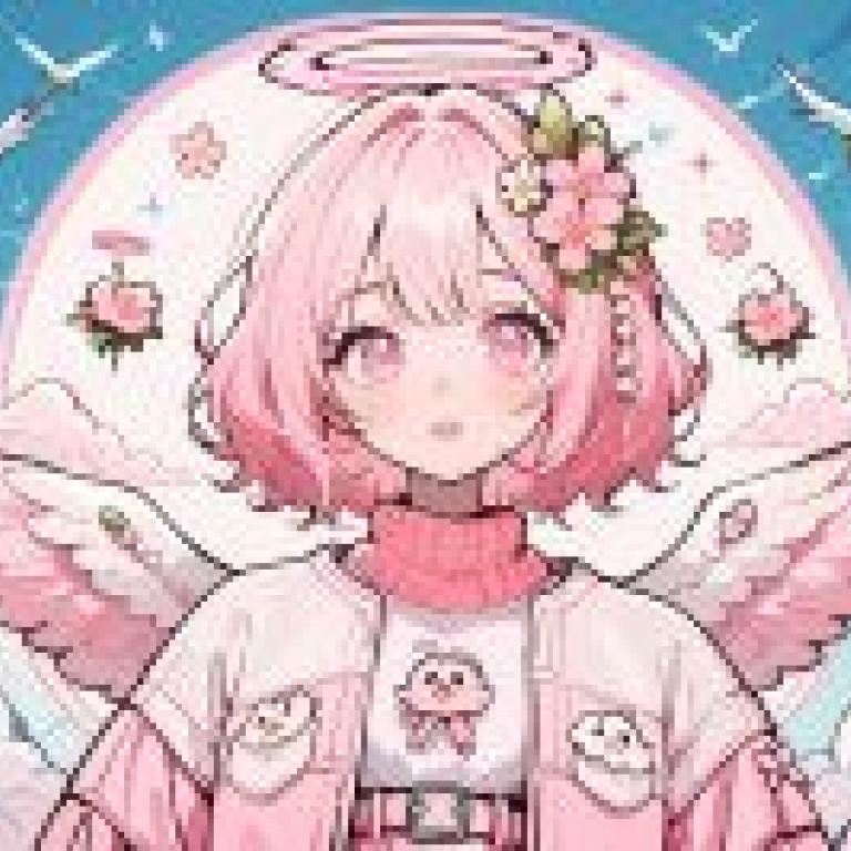 Pink Angel，Pink girl with wings.