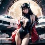 電腦桌布，真人版，寫真美女，魔鬼誘惑，潛水女郎，飛船前景，Cyberpunk風，黑髮美女，模特Cosplay，魅惑魔法。