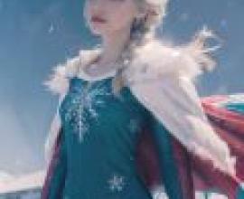 《冰雪奇緣》中的艾莎，封面上穿著藍色洋裝的女孩。