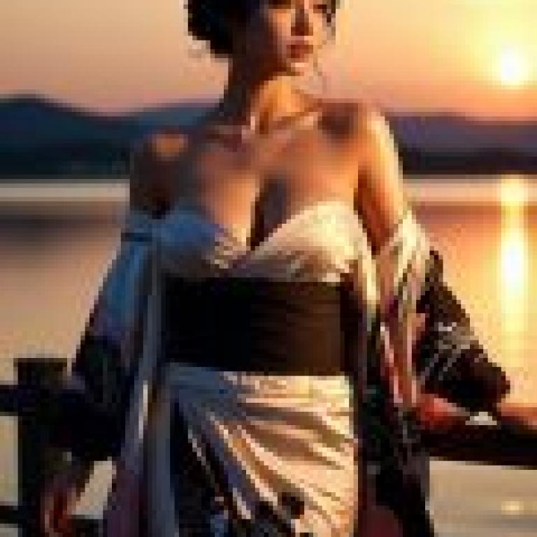 夕陽西下，一位身著和服的女子望著落日，這是最後的告別。