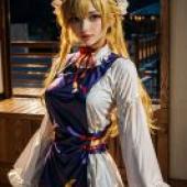手機桌布，Yukari Yakumo 八雲 紫 東方，寫實，一名身著戲服的女孩。
