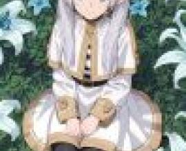 Frieren，A female elf with white hair and blue eyes in the woods.