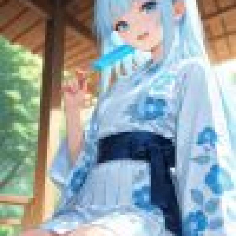 Cute girl，A cartoon girl with blue hair.
