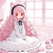 Little Pink GirlCat with pink hair wearing a dress.