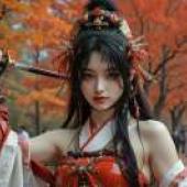 日本武士少女，身穿武士服、手持武士刀的女孩。