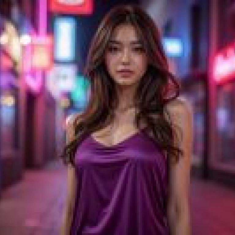 不存在的街道。身穿紫色上衣的女子站在人行道上。