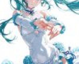 初音未來，一位身穿白色洋裝的藍髮女孩。