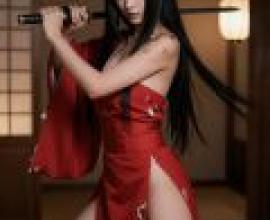 古代日本女刺客，手持黑劍的少女。