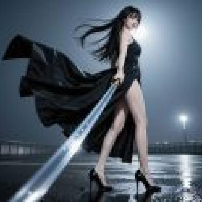 夜之戰士，一位女子在雨中持劍。
