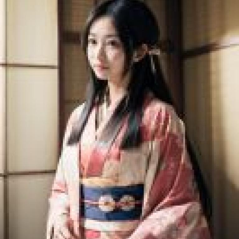 kimono uchikake hime，Asian woman in pink kimono.
