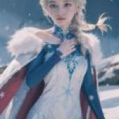 Elsa de Frozen，A girl with her arm bent and wearing a blue dress.