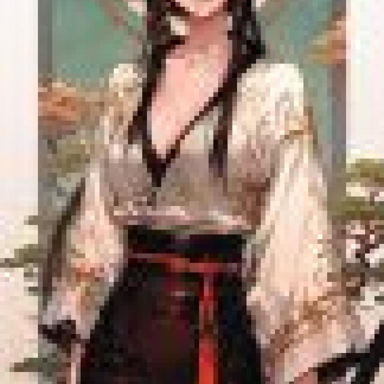 身著日本和服的美女，一位身穿東方服飾、頭戴蝴蝶結的女子。