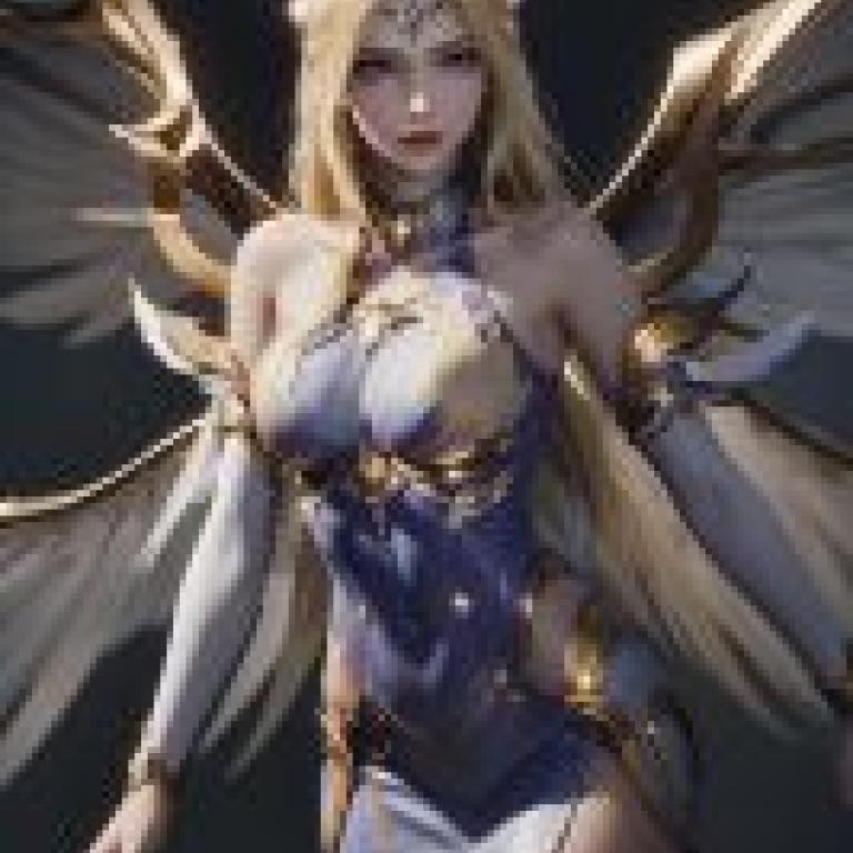 Dingdang Qianrenxue God，身穿藍色盔甲、長著翅膀的女天使。