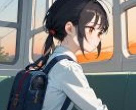 過去的旅行，公車上，一個女孩正看著窗外。