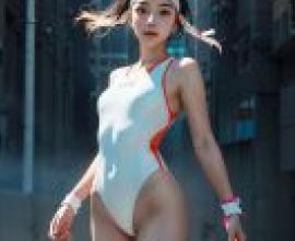 city swimming，A woman in a leotard.